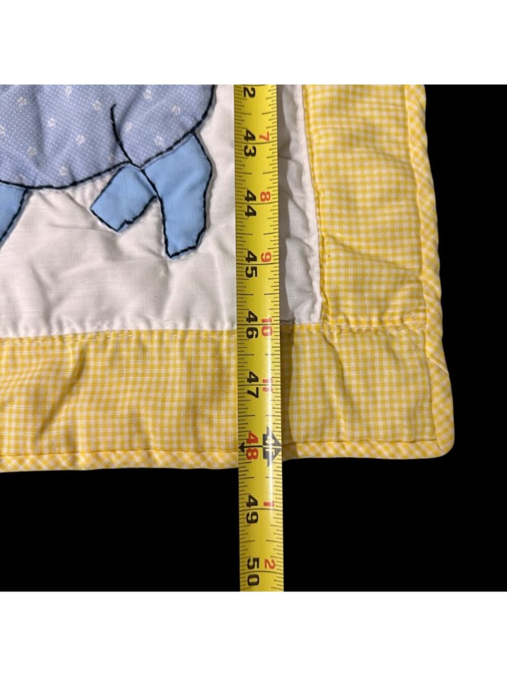 Vintage Baby Quilt Animal Appliques Yellow White Gingham 1992 Handmade Blanket - Picture 7 of 8